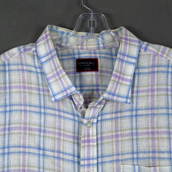 UNTUCKit Linen Shirt Mens XL Blue Plaid Matisco Button Down Short Sleeve Preppy - Picture 1 of 7